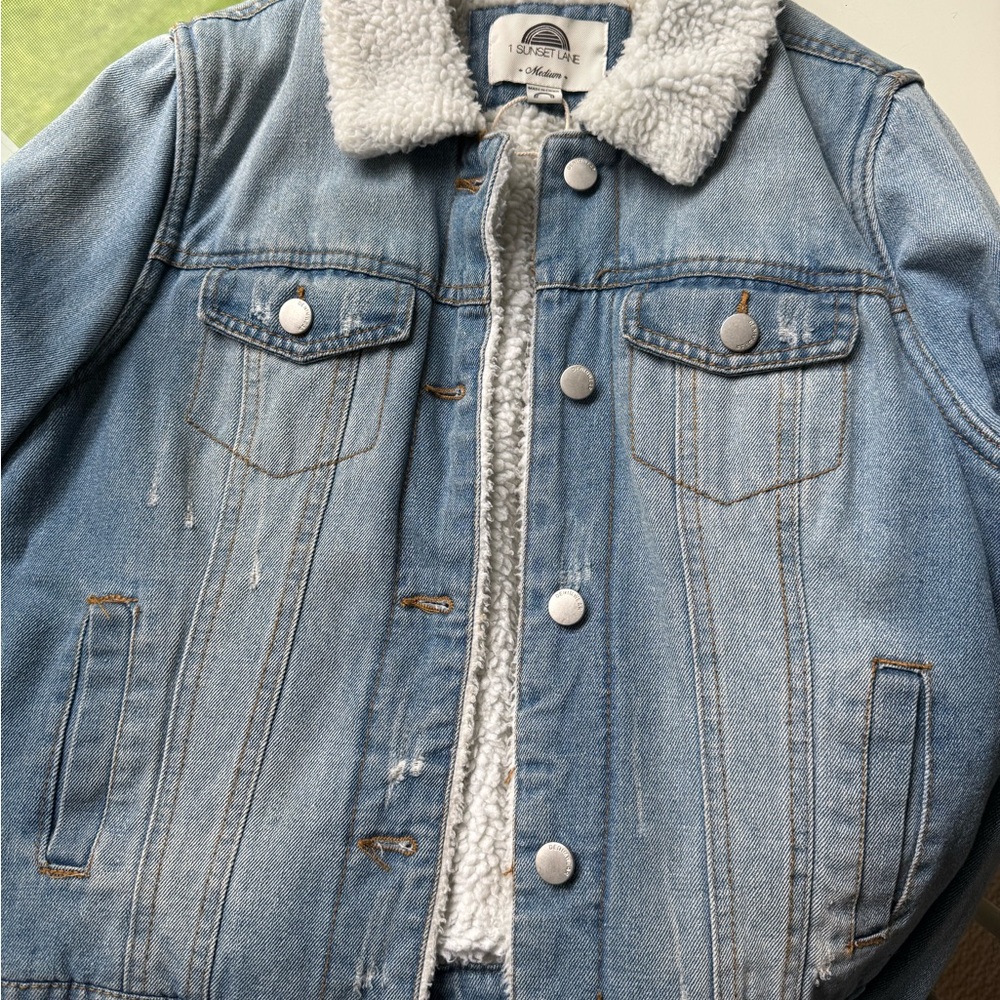 Light Wash Sherpa-Lined Denim Jacket
